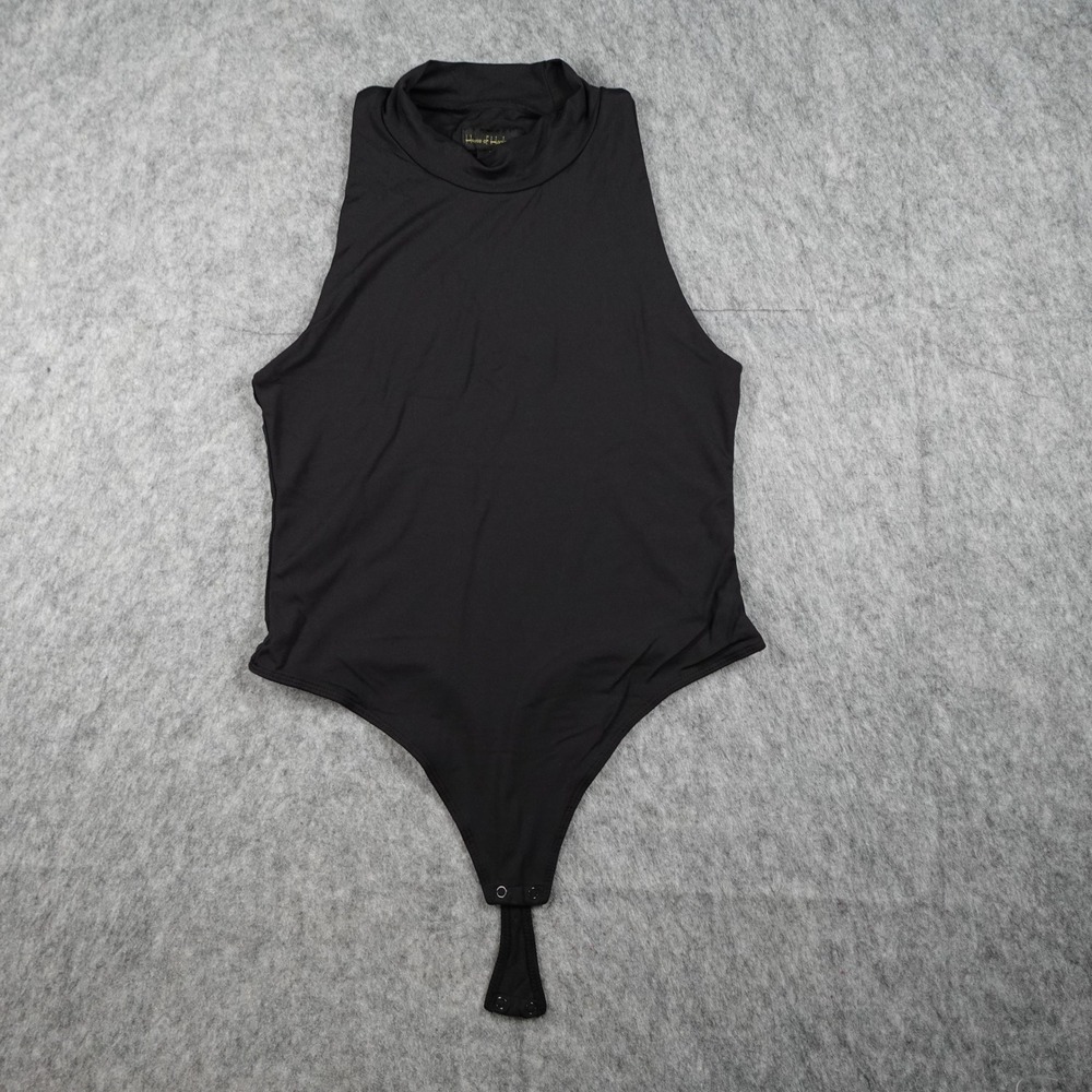 House of Harlow Bodysuit Women Large Black Mock Neck Sleeveless Stretch